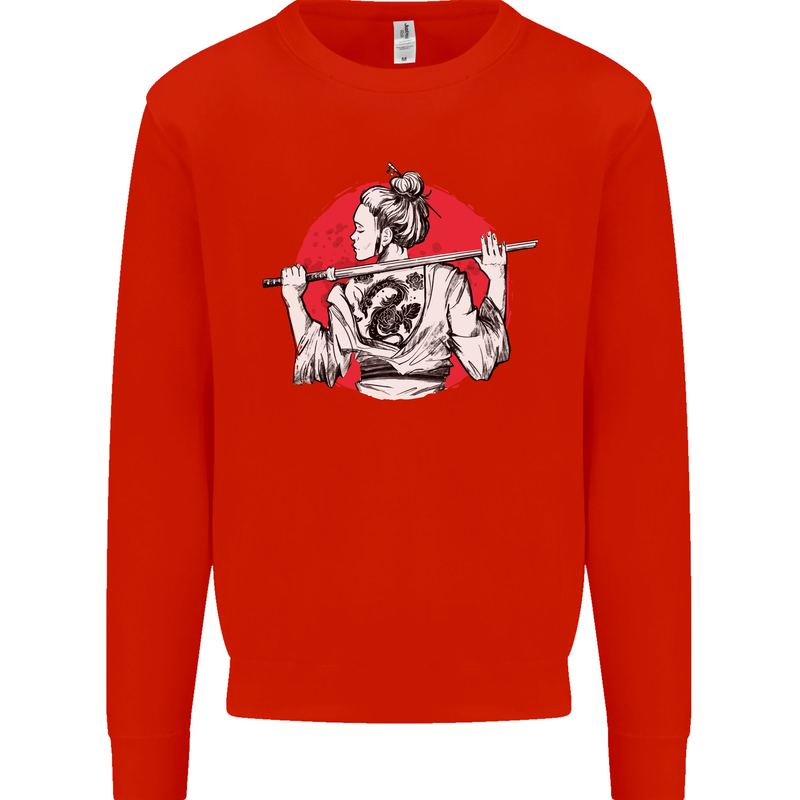 Samurai Tattoo Girl MMA Kenjutsu Kendo Iaido Mens Sweatshirt Jumper Bright Red