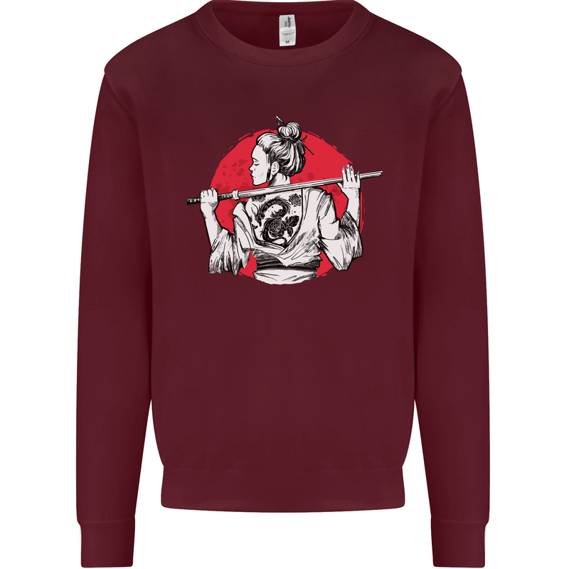 Samurai Tattoo Girl MMA Kenjutsu Kendo Iaido Mens Sweatshirt Jumper Maroon