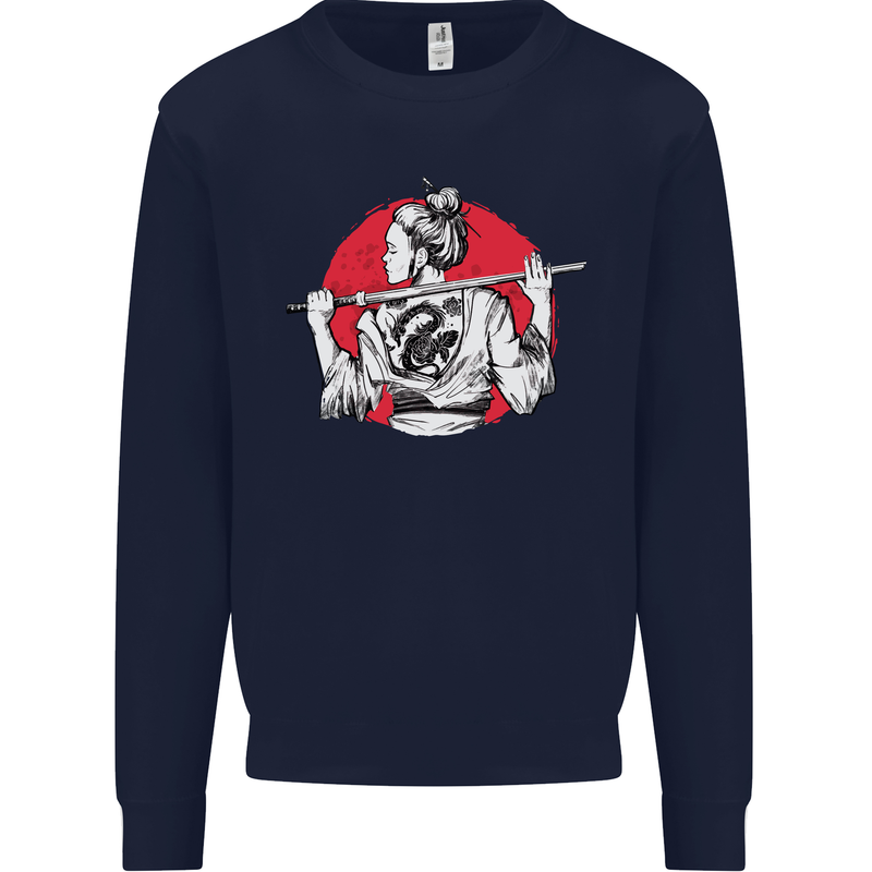 Samurai Tattoo Girl MMA Kenjutsu Kendo Iaido Mens Sweatshirt Jumper Navy Blue