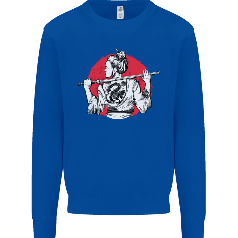 Samurai Tattoo Girl MMA Kenjutsu Kendo Iaido Mens Sweatshirt Jumper Royal Blue