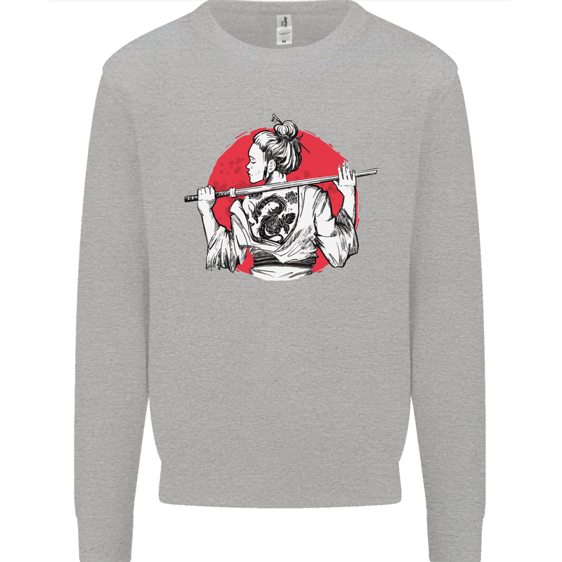 Samurai Tattoo Girl MMA Kenjutsu Kendo Iaido Mens Sweatshirt Jumper Sports Grey