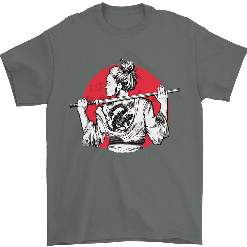 Samurai Tattoo Girl MMA Kenjutsu Kendo Iaido Mens T-Shirt 100% Cotton Charcoal