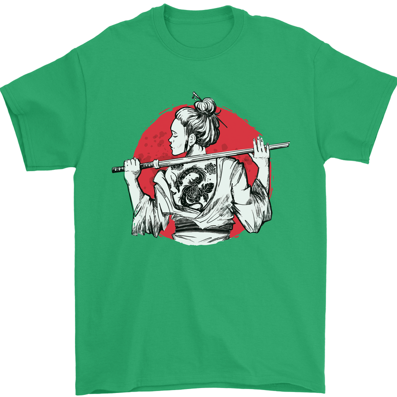 Samurai Tattoo Girl MMA Kenjutsu Kendo Iaido Mens T-Shirt 100% Cotton Irish Green