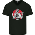 Samurai Tattoo Girl MMA Kenjutsu Kendo Iaido Mens V-Neck Cotton T-Shirt Black