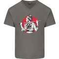 Samurai Tattoo Girl MMA Kenjutsu Kendo Iaido Mens V-Neck Cotton T-Shirt Charcoal