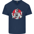 Samurai Tattoo Girl MMA Kenjutsu Kendo Iaido Mens V-Neck Cotton T-Shirt Navy Blue