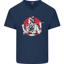 Samurai Tattoo Girl MMA Kenjutsu Kendo Iaido Mens V-Neck Cotton T-Shirt Navy Blue