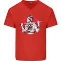 Samurai Tattoo Girl MMA Kenjutsu Kendo Iaido Mens V-Neck Cotton T-Shirt Red
