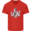 Samurai Tattoo Girl MMA Kenjutsu Kendo Iaido Mens V-Neck Cotton T-Shirt Red