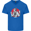 Samurai Tattoo Girl MMA Kenjutsu Kendo Iaido Mens V-Neck Cotton T-Shirt Royal Blue