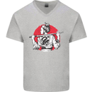 Samurai Tattoo Girl MMA Kenjutsu Kendo Iaido Mens V-Neck Cotton T-Shirt Sports Grey