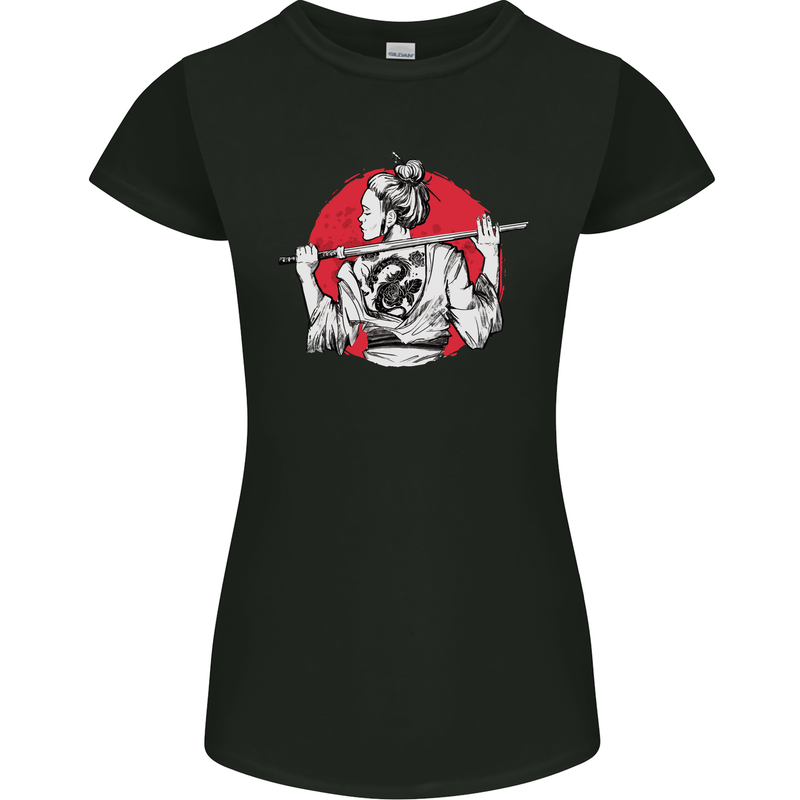 Samurai Tattoo Girl MMA Kenjutsu Kendo Iaido Womens Petite Cut T-Shirt Black