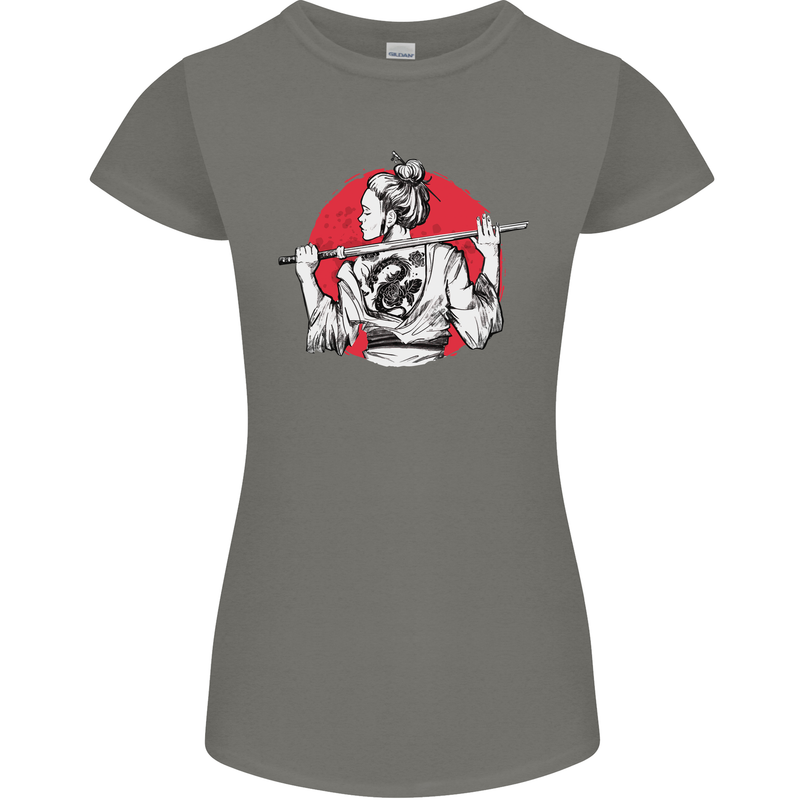 Samurai Tattoo Girl MMA Kenjutsu Kendo Iaido Womens Petite Cut T-Shirt Charcoal