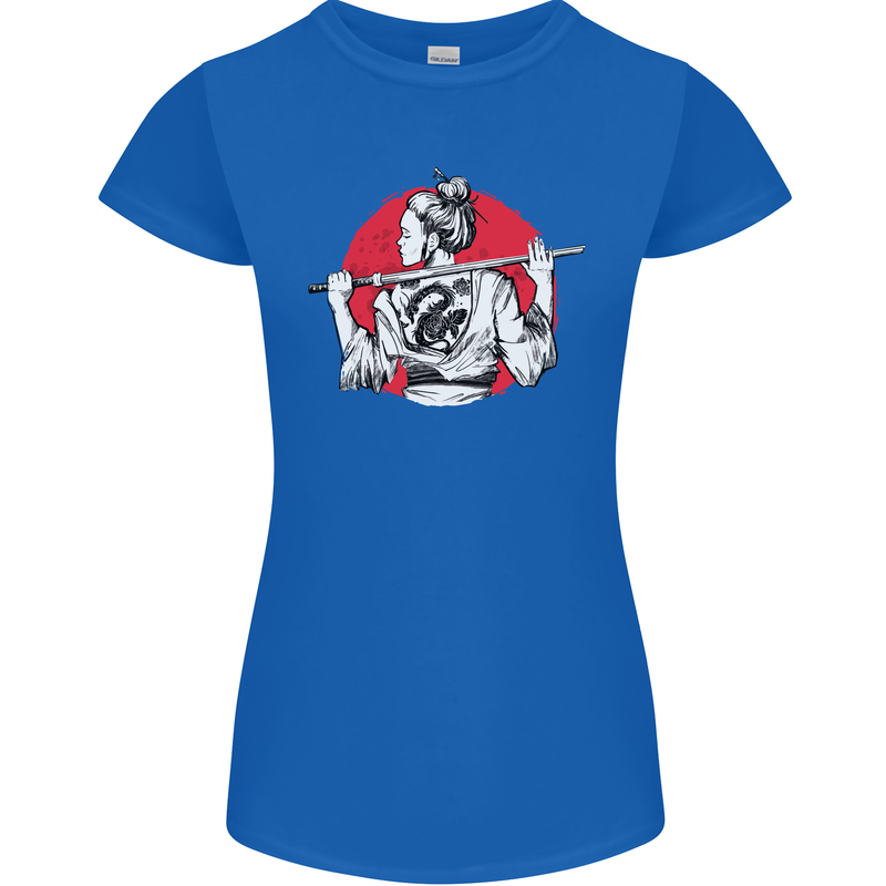 Samurai Tattoo Girl MMA Kenjutsu Kendo Iaido Womens Petite Cut T-Shirt Royal Blue