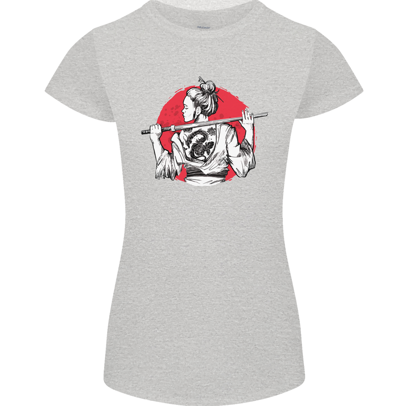Samurai Tattoo Girl MMA Kenjutsu Kendo Iaido Womens Petite Cut T-Shirt Sports Grey
