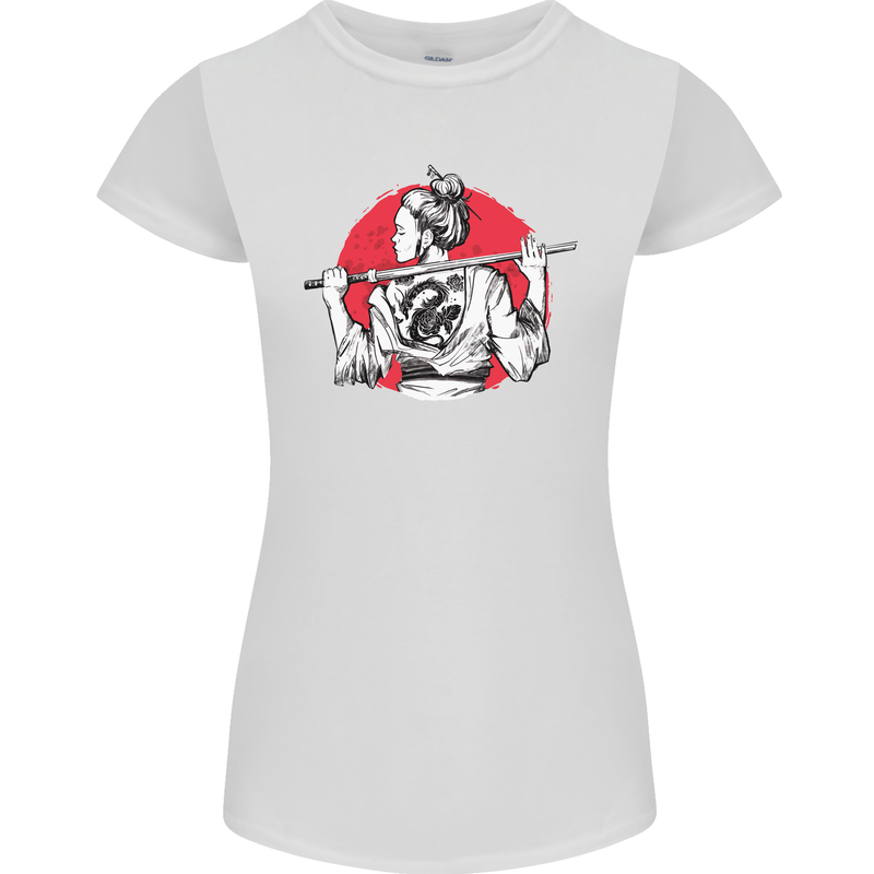 Samurai Tattoo Girl MMA Kenjutsu Kendo Iaido Womens Petite Cut T-Shirt White