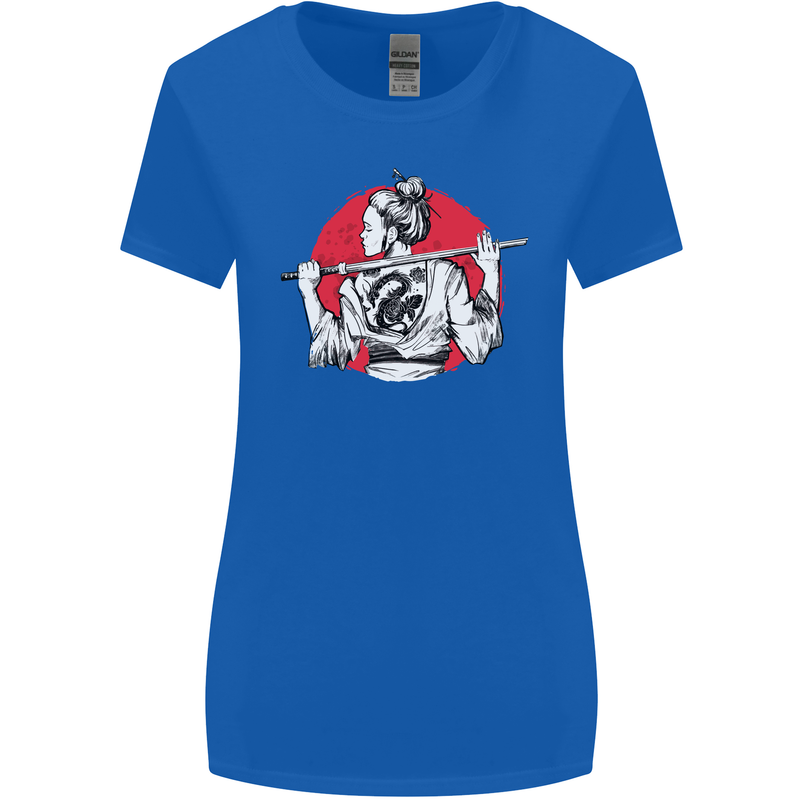 Samurai Tattoo Girl MMA Kenjutsu Kendo Iaido Womens Wider Cut T-Shirt Royal Blue