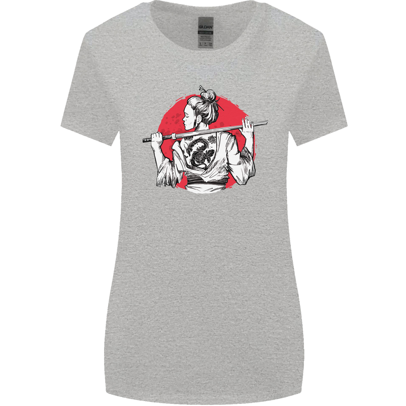 Samurai Tattoo Girl MMA Kenjutsu Kendo Iaido Womens Wider Cut T-Shirt Sports Grey