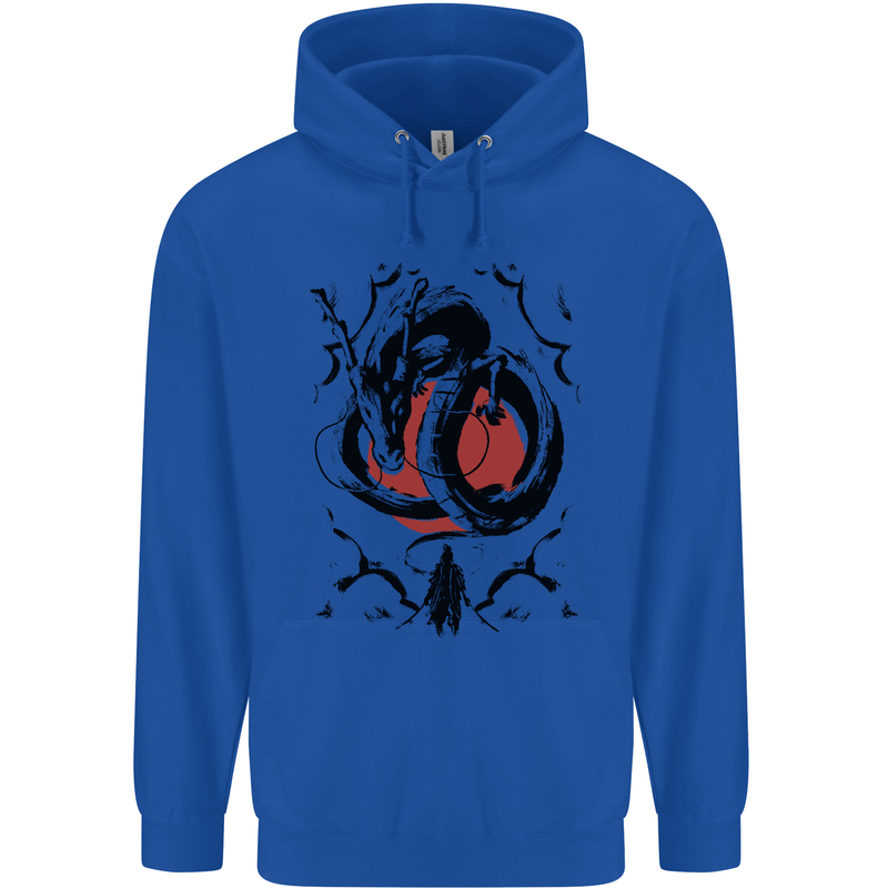 Samurai Warrior Dragon & Sun Fantasy MMA Childrens Kids Hoodie Royal Blue