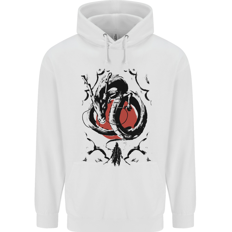 Samurai Warrior Dragon & Sun Fantasy MMA Childrens Kids Hoodie White