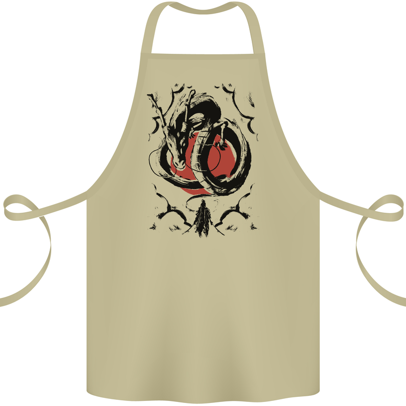 Samurai Warrior Dragon & Sun Fantasy MMA Cotton Apron 100% Organic Khaki