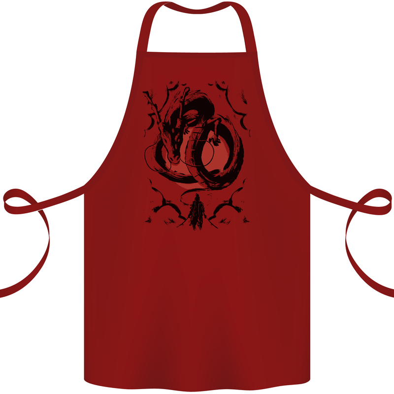 Samurai Warrior Dragon & Sun Fantasy MMA Cotton Apron 100% Organic Maroon