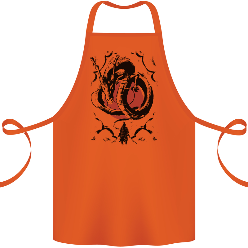 Samurai Warrior Dragon & Sun Fantasy MMA Cotton Apron 100% Organic Orange