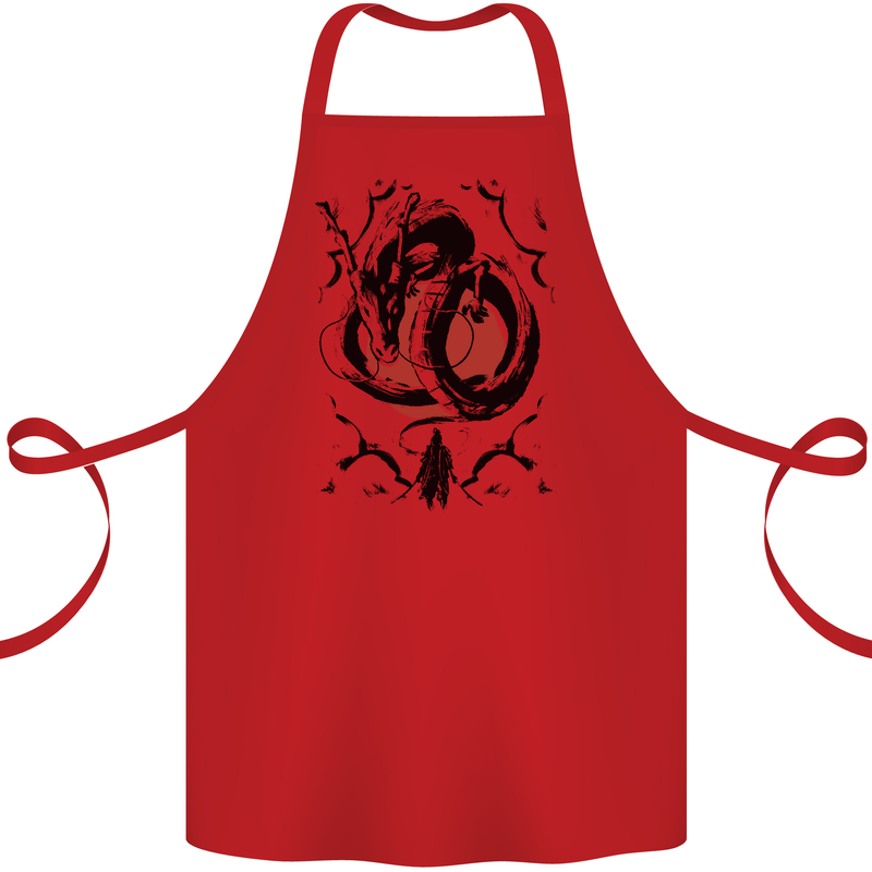 Samurai Warrior Dragon & Sun Fantasy MMA Cotton Apron 100% Organic Red