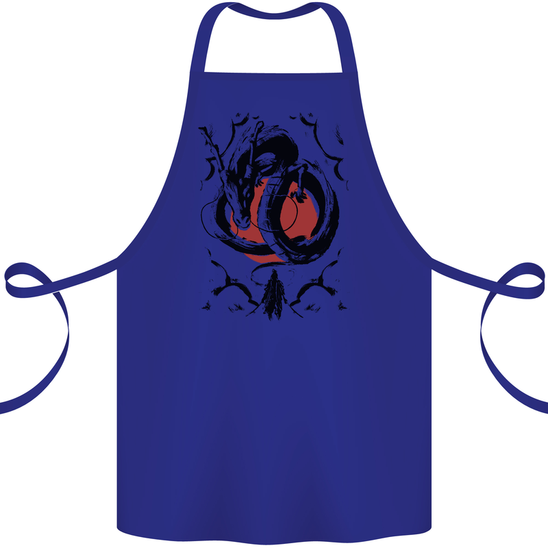 Samurai Warrior Dragon & Sun Fantasy MMA Cotton Apron 100% Organic Royal Blue