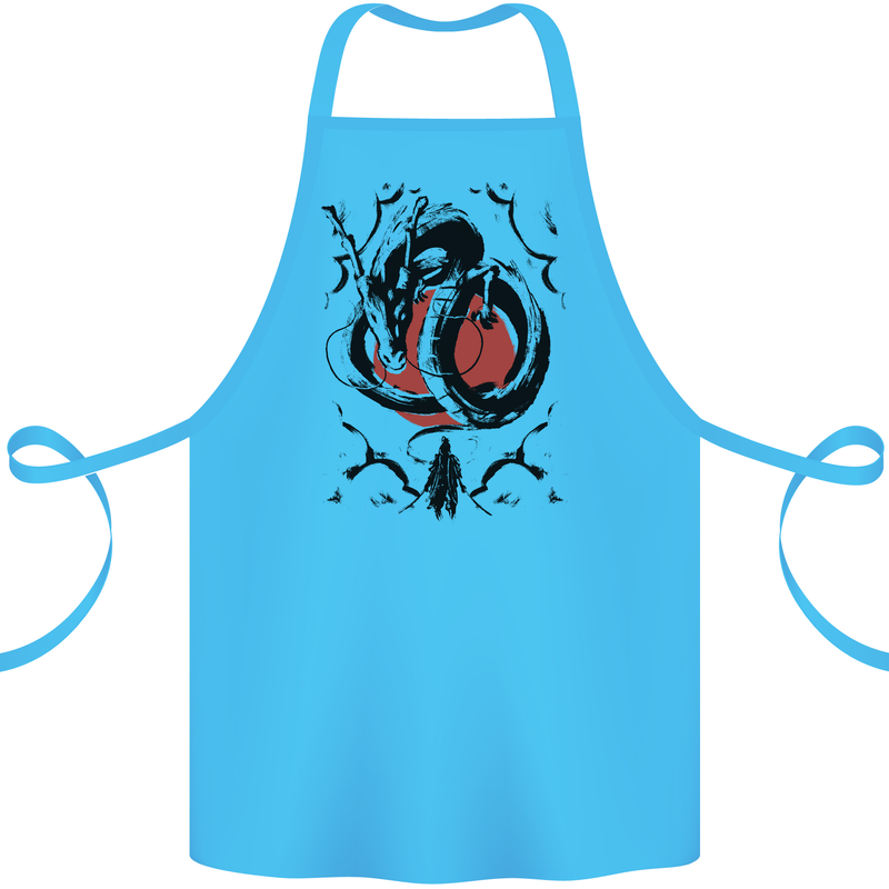 Samurai Warrior Dragon & Sun Fantasy MMA Cotton Apron 100% Organic Turquoise