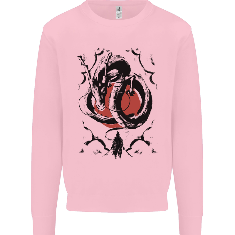 Samurai Warrior Dragon & Sun Fantasy MMA Kids Sweatshirt Jumper Light Pink