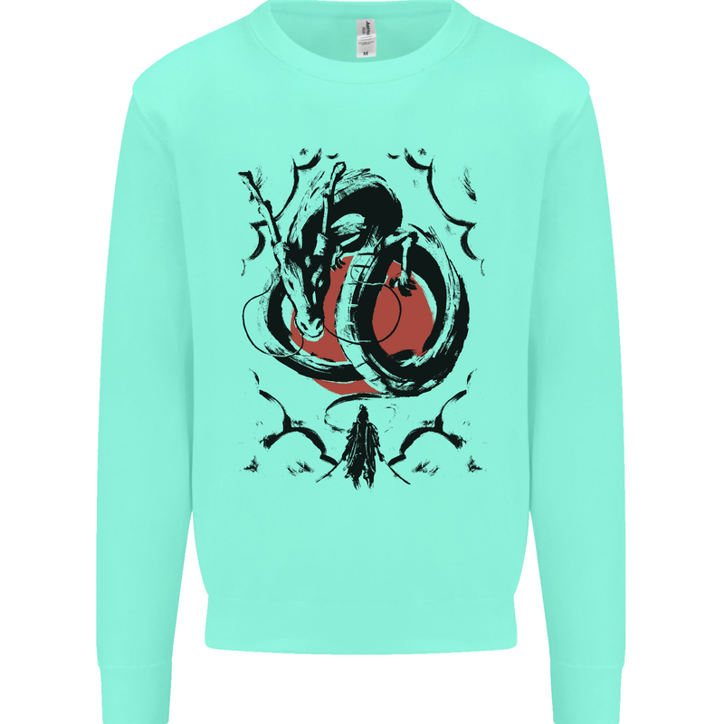 Samurai Warrior Dragon & Sun Fantasy MMA Kids Sweatshirt Jumper Peppermint