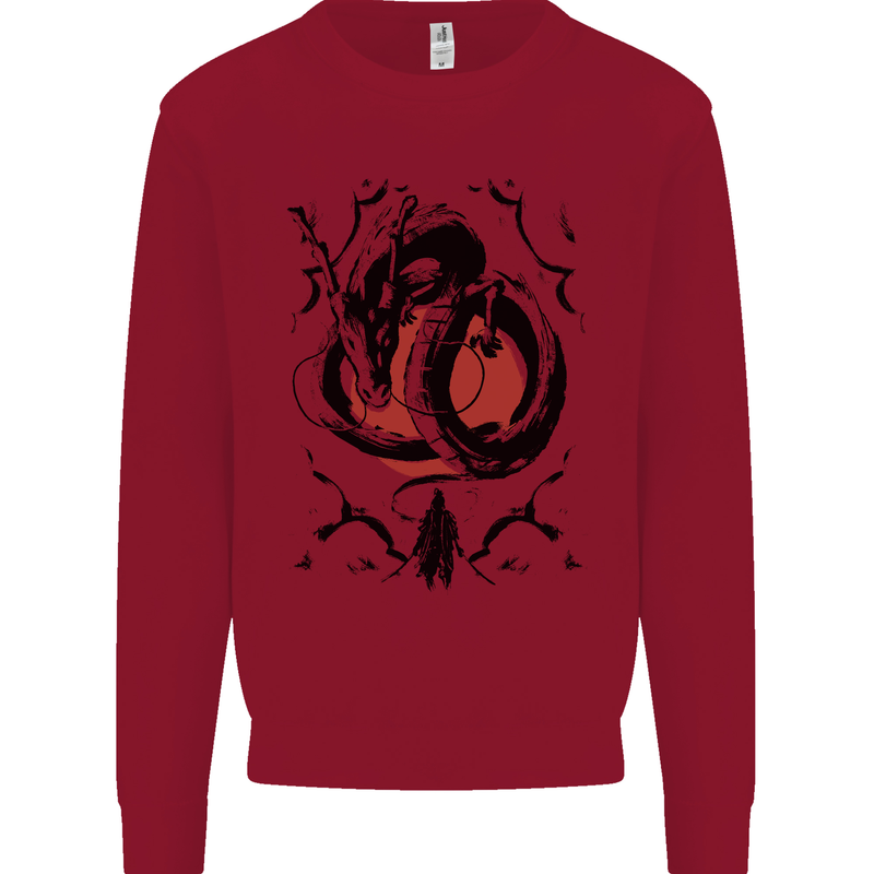Samurai Warrior Dragon & Sun Fantasy MMA Kids Sweatshirt Jumper Red
