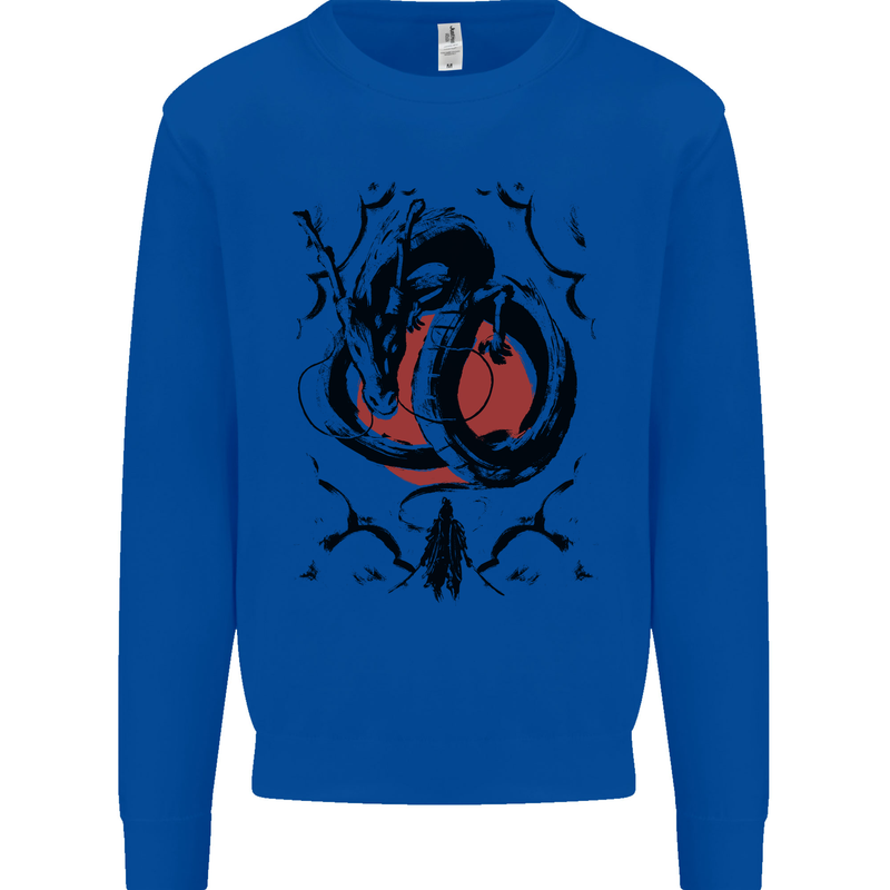 Samurai Warrior Dragon & Sun Fantasy MMA Kids Sweatshirt Jumper Royal Blue