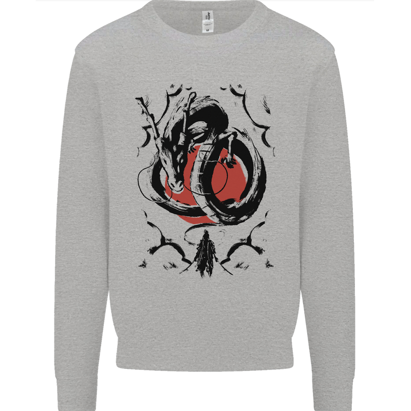 Samurai Warrior Dragon & Sun Fantasy MMA Kids Sweatshirt Jumper Sports Grey