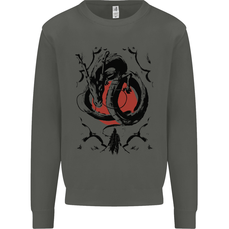 Samurai Warrior Dragon & Sun Fantasy MMA Kids Sweatshirt Jumper Storm Grey
