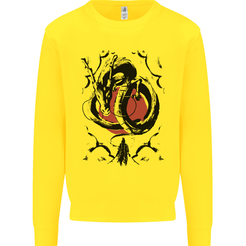 Samurai Warrior Dragon & Sun Fantasy MMA Kids Sweatshirt Jumper Yellow