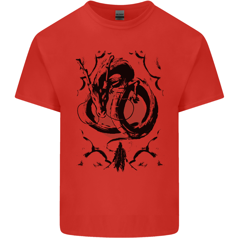 Samurai Warrior Dragon & Sun Fantasy MMA Kids T-Shirt Childrens Red