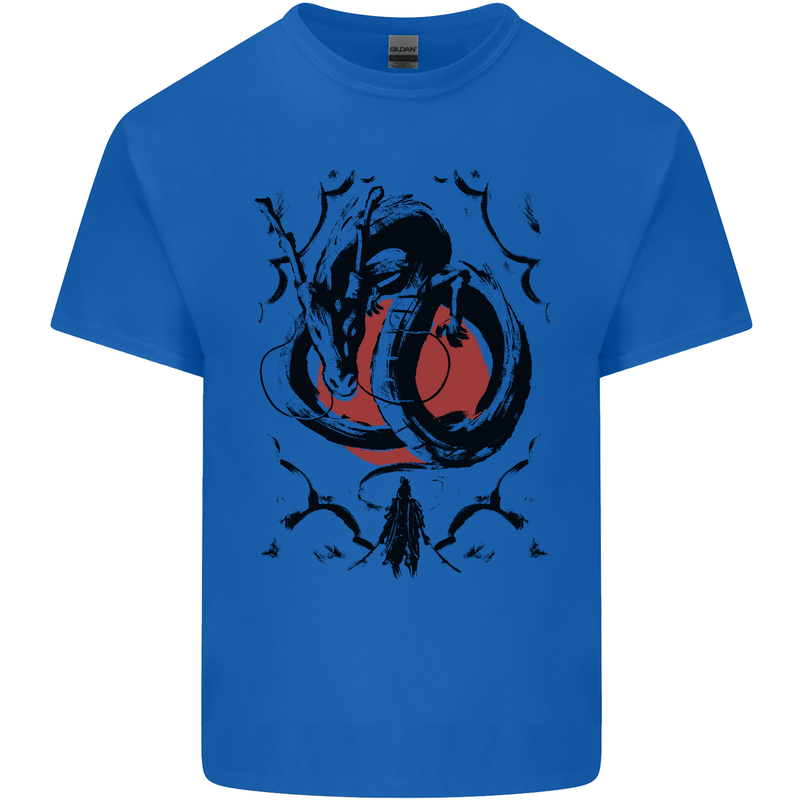 Samurai Warrior Dragon & Sun Fantasy MMA Kids T-Shirt Childrens Royal Blue