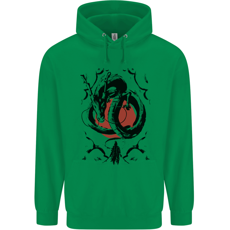 Samurai Warrior Dragon & Sun Fantasy MMA Mens 80% Cotton Hoodie Irish Green