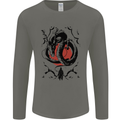 Samurai Warrior Dragon & Sun Fantasy MMA Mens Long Sleeve T-Shirt Charcoal