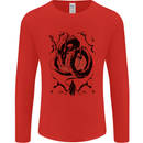 Samurai Warrior Dragon & Sun Fantasy MMA Mens Long Sleeve T-Shirt Red