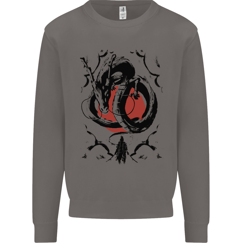 Samurai Warrior Dragon & Sun Fantasy MMA Mens Sweatshirt Jumper Charcoal
