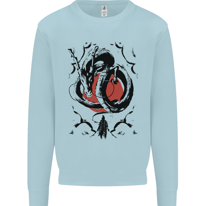 Samurai Warrior Dragon & Sun Fantasy MMA Mens Sweatshirt Jumper Light Blue