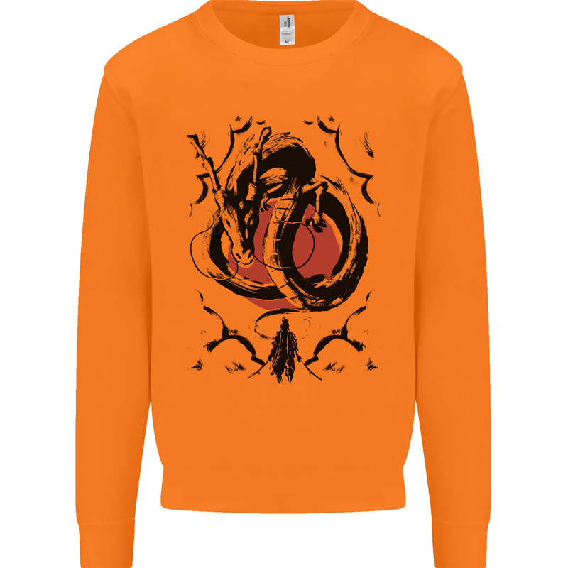 Samurai Warrior Dragon & Sun Fantasy MMA Mens Sweatshirt Jumper Orange