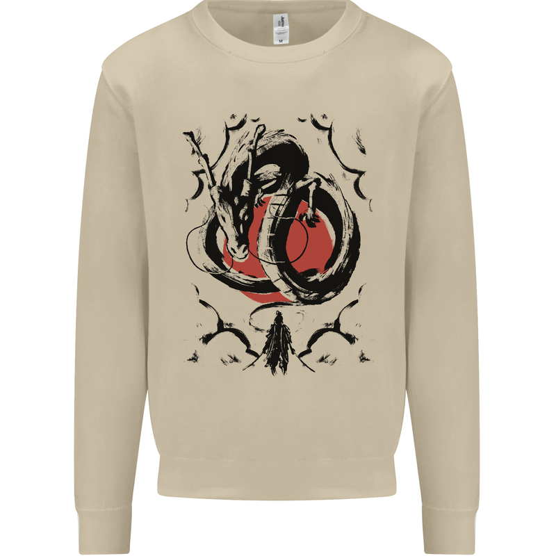 Samurai Warrior Dragon & Sun Fantasy MMA Mens Sweatshirt Jumper Sand