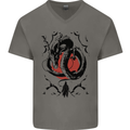 Samurai Warrior Dragon & Sun Fantasy MMA Mens V-Neck Cotton T-Shirt Charcoal
