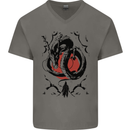 Samurai Warrior Dragon & Sun Fantasy MMA Mens V-Neck Cotton T-Shirt Charcoal