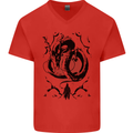 Samurai Warrior Dragon & Sun Fantasy MMA Mens V-Neck Cotton T-Shirt Red