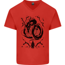 Samurai Warrior Dragon & Sun Fantasy MMA Mens V-Neck Cotton T-Shirt Red